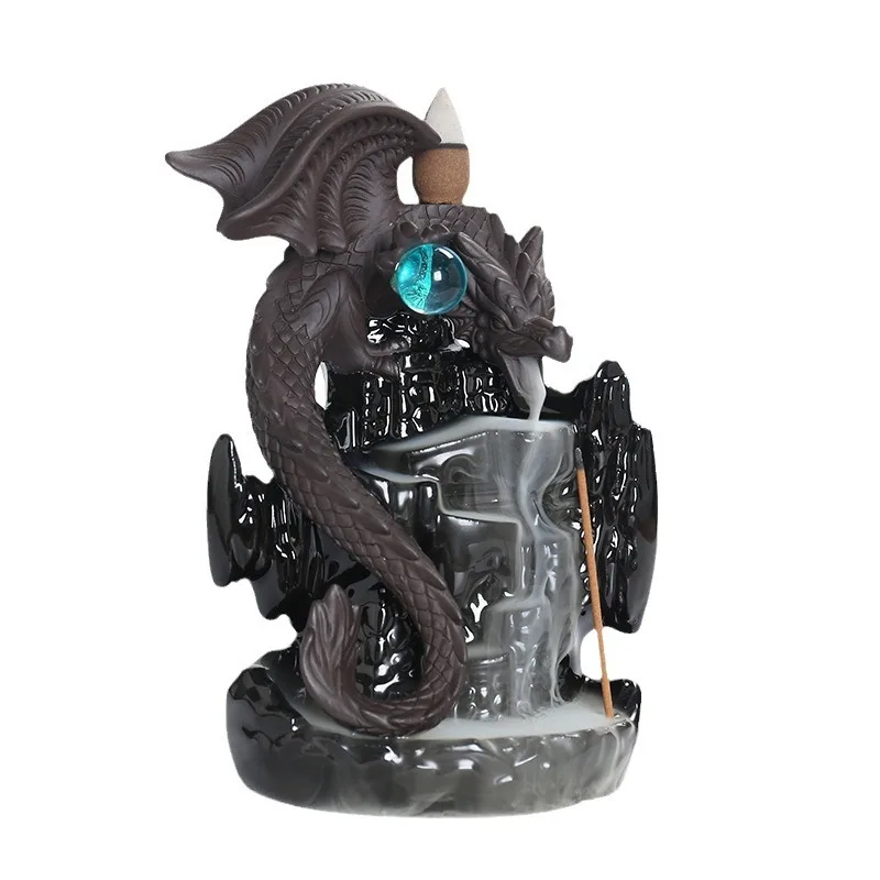 *qa Dragon Backflow Incense Burner Purple Clay Ceramic Pterosaur Figurine Home Decor Creative Ornament Gift#