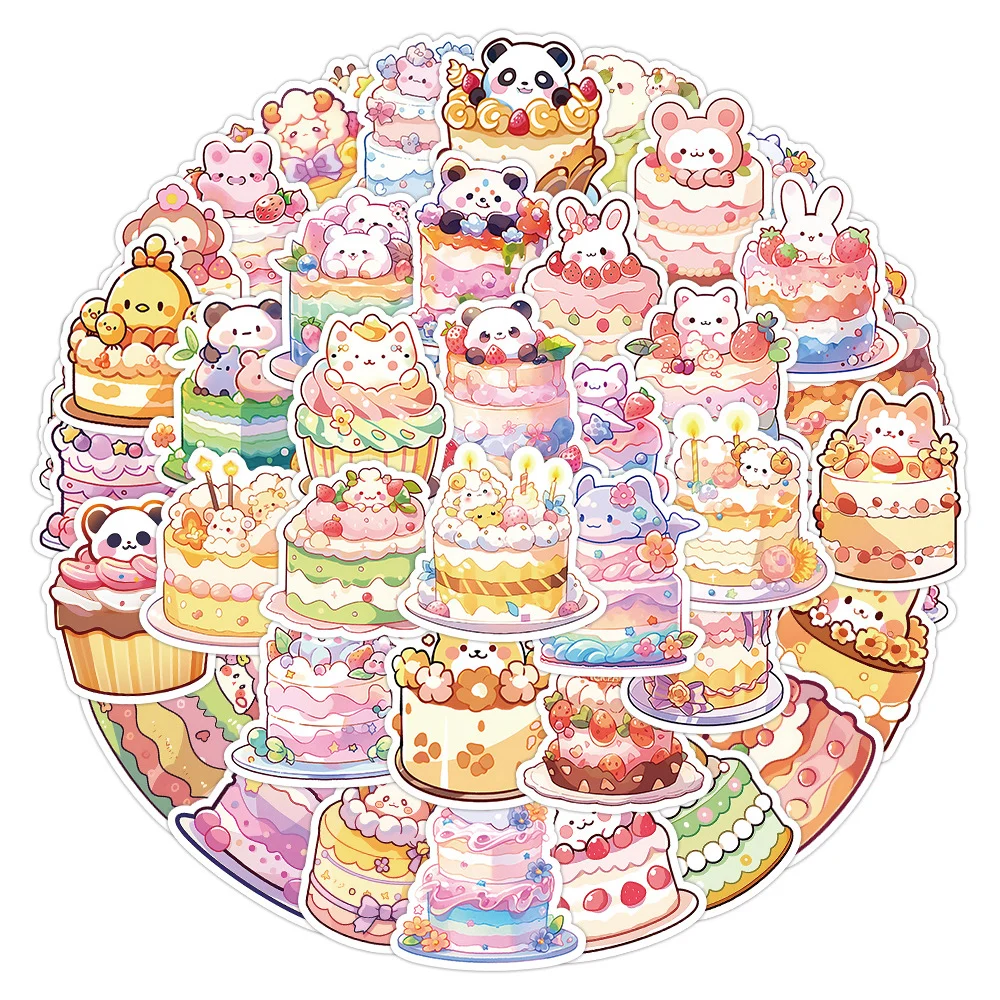 

10/30/60pcs Cute Animal Cake Dessert Stickers Aesthetic Cartoon Decals Waterproof Graffiti Phone Case Laptop Stationery Sticker