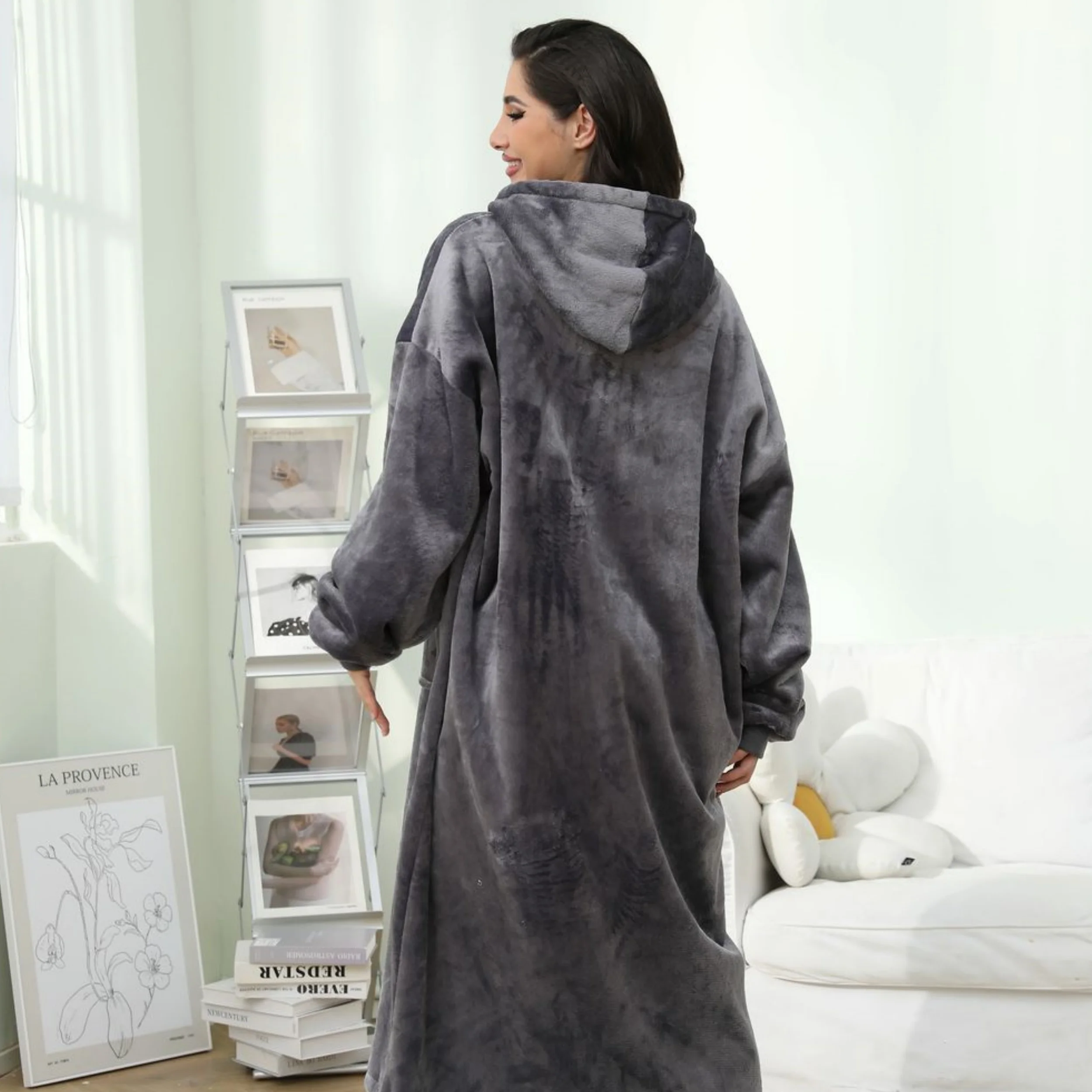 겨울용 남녀 긴 후드 지퍼 잠옷, 커플 스타일, 따뜻함을 위한 두꺼운 안감, 가정용으로 적합