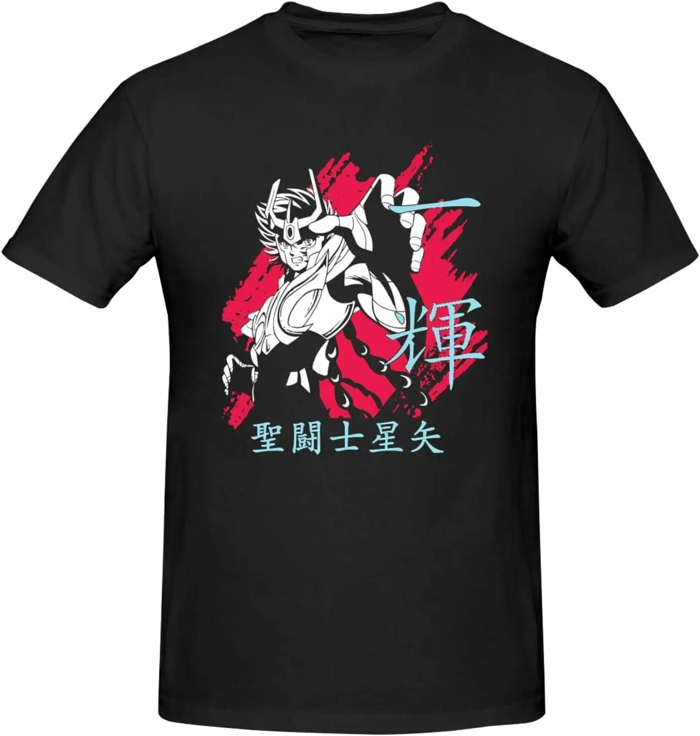 

Saint Anime Seiya Men's Shirt Print Art Crew Neck Short Sleeve T-Shirts Cotton Tees Black