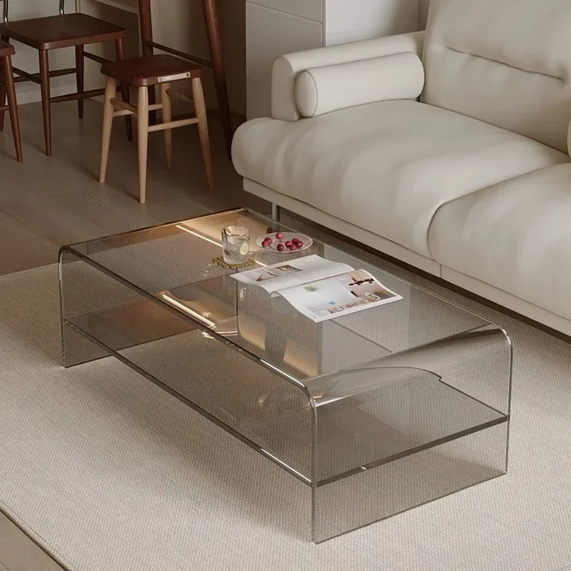 

Light luxury modern coffee table home double-layer living room solid wood home small apartment minimalist balcony simple table