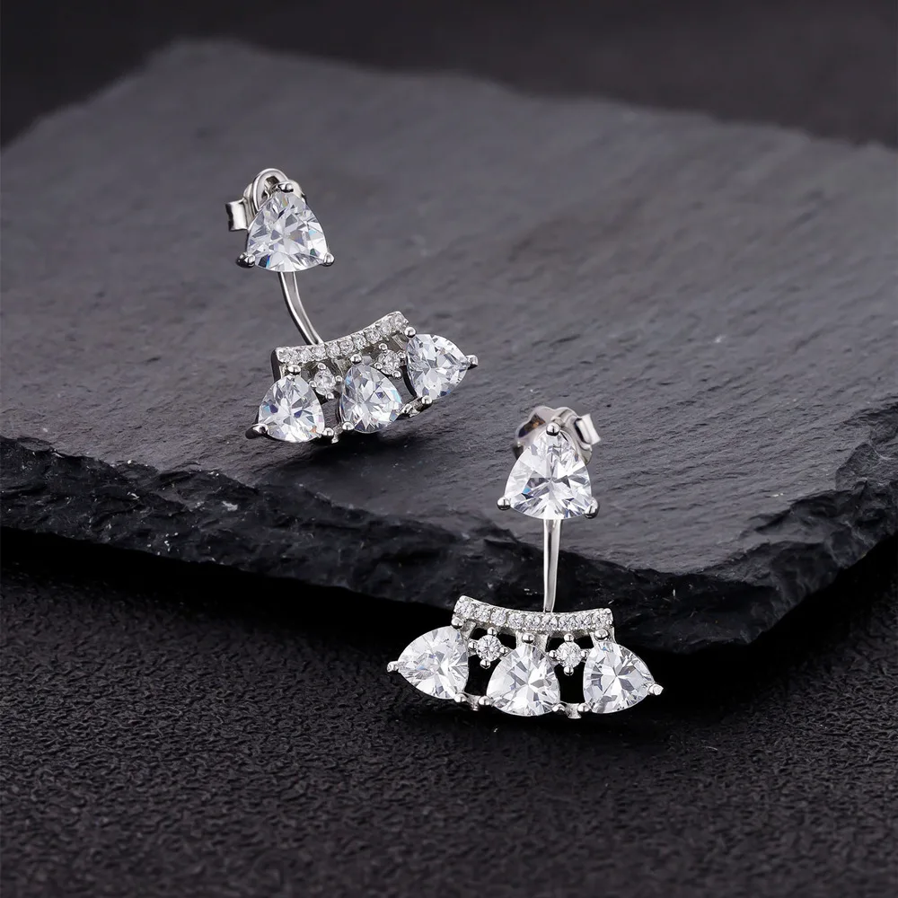 Fan-shaped Inlaid Triangle Cut High Carbon Diamond Earrings for Women with Unique European and American S925 Silver Ear Jewelry