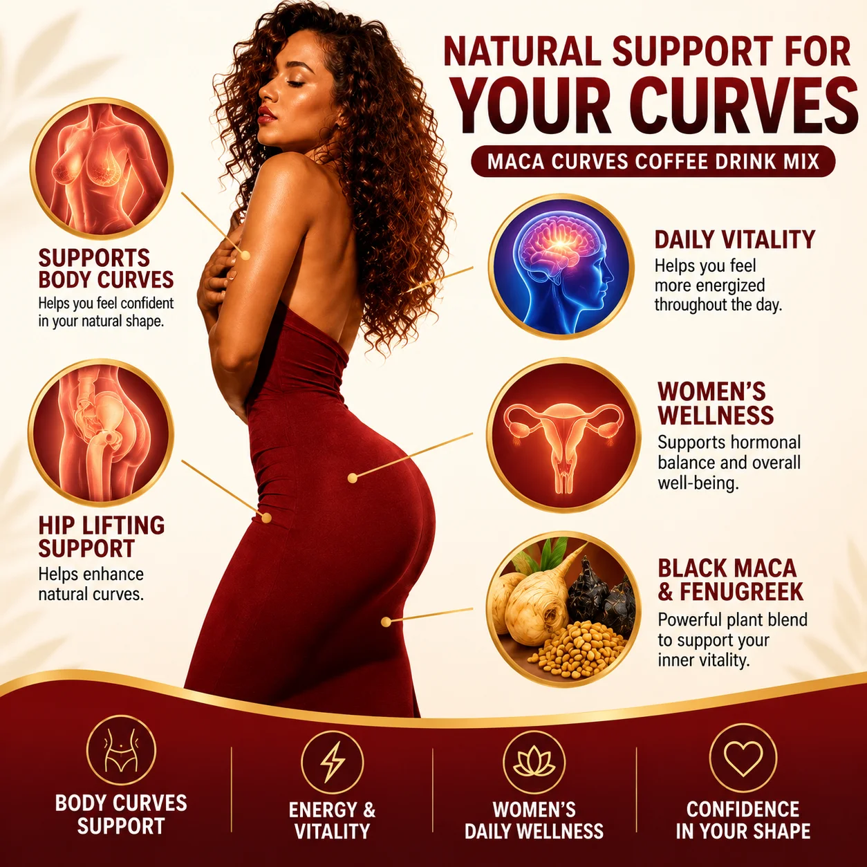 Maca Curves Coffee Drink Mix,Supports Body Curves,Daily Vitality, Maintains Women’s Wellness,Maca Root Black Maca Fenugreek,210g