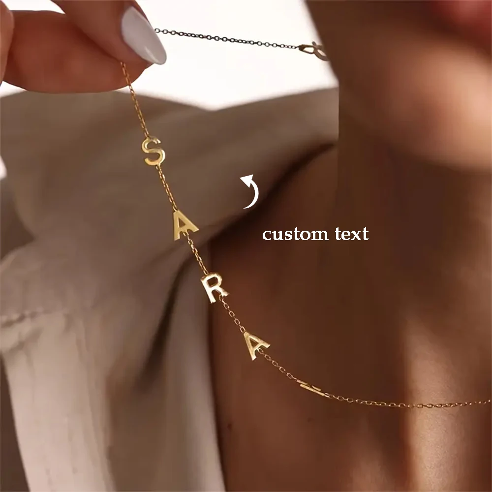 Personalized Custom Sideways Initials Name Necklace For Women Girls New Stainless Steel A-Z Charm Choker Jewelry Christmas Gift