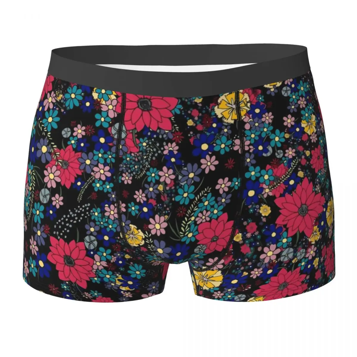 Ditsy Floral Underwear Red And Yellow Men's Underpants Customs Elastic Trunk Hot Shorts Briefs Plus Size 2XL