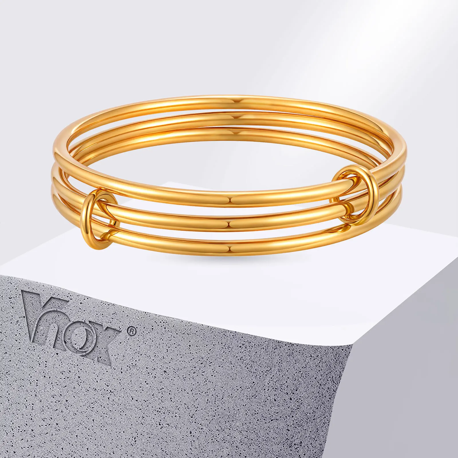 

Vnox Three Rings Stainless Steel Bracelet Bangle For Women Removable Two Small Rings Waterproof Stainless Steel Fashion Jewelry