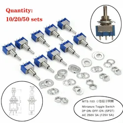 10sets 20sets 50 sets Toggle switch MTS-103 ON / OFF / ON Mini power button switch lever switch blue