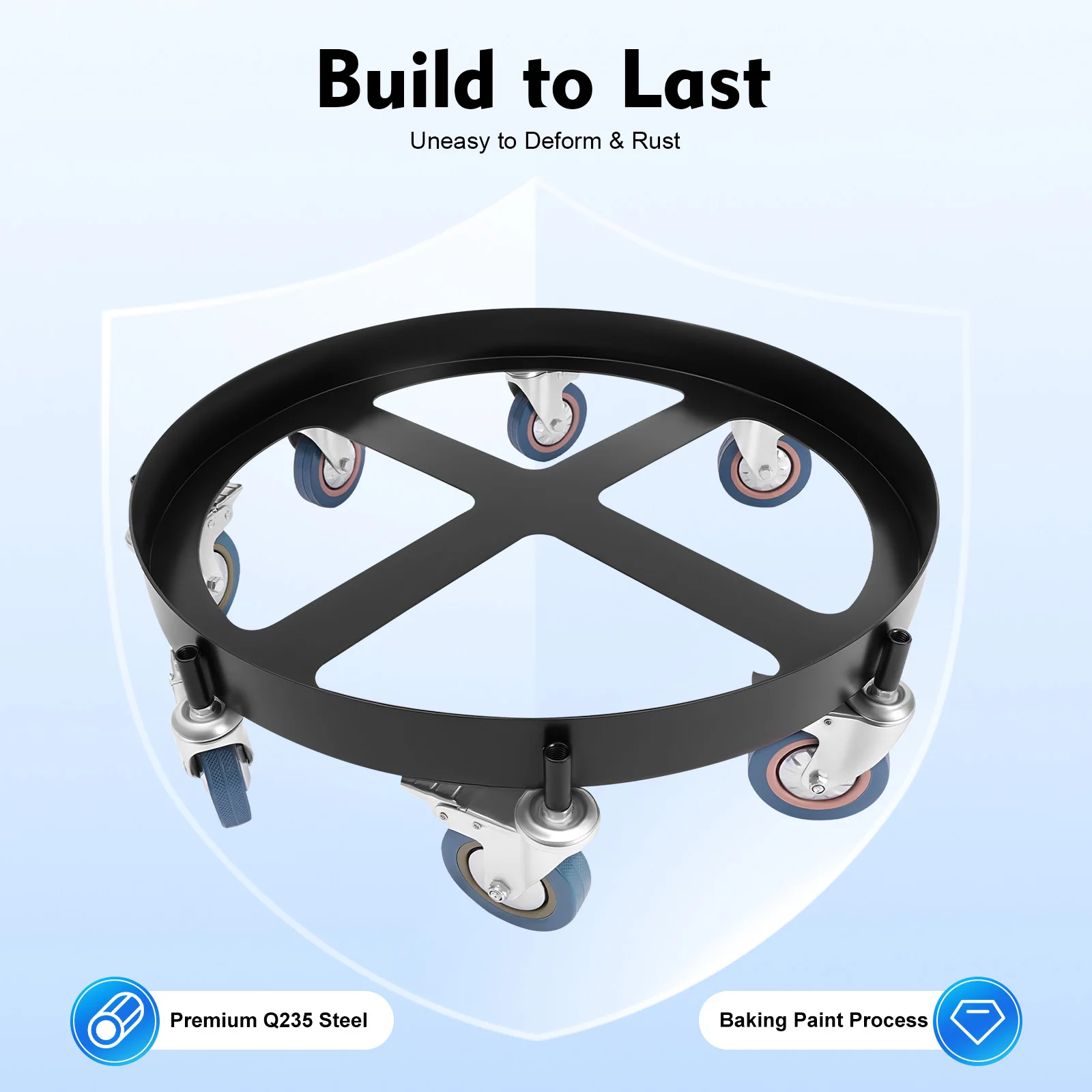 أسطوانة دوللي سعة 55 جالون، عربات دوللي برميل، حامل دوللي بسعة تحميل 907 كجم/2000 رطل مع 8 عجلات لطبول زيت النقل