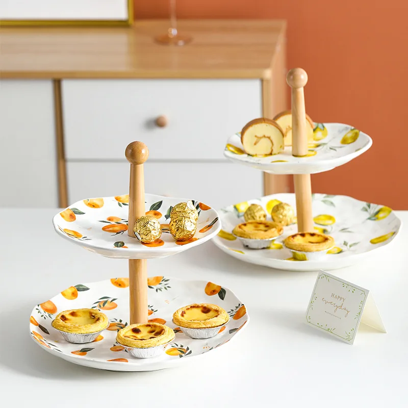 

Двухслойный керамический поднос, подставка для торта, тарелка для десерта с тиснением лимона, тарелка для рыбы, миска для риса, бытовая утварь, тарелка с фруктами