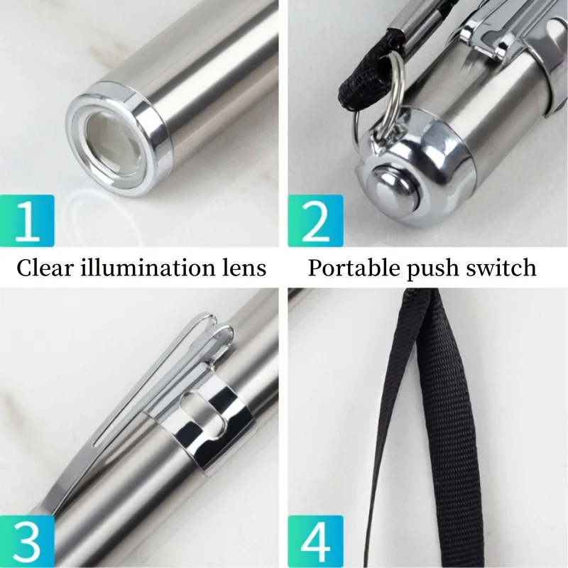1pc Stainless steel Mini LED Flashlight Keychain light Travel emergency lighting (battery not included) view 5