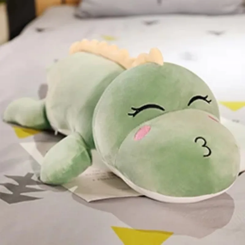 Green Dinosaur Smile Kiss Cute Dino Lying Animal Plush Toy Stuffed Soft Doll Pink Blue Girls Boys Gift 50/80/100/120cm