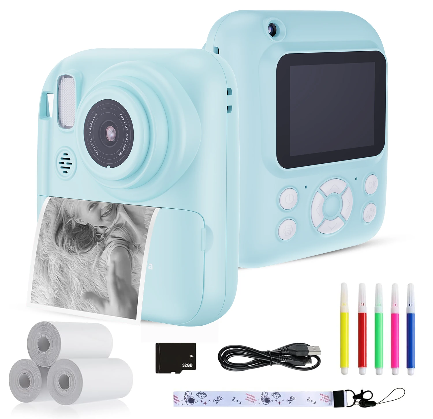 W&O Q1 Instant Photo Camera Cute Vintage Mini Portable Film Photography Printer 2.4inch 32MP 1080P Cinema Movie Record Cameras