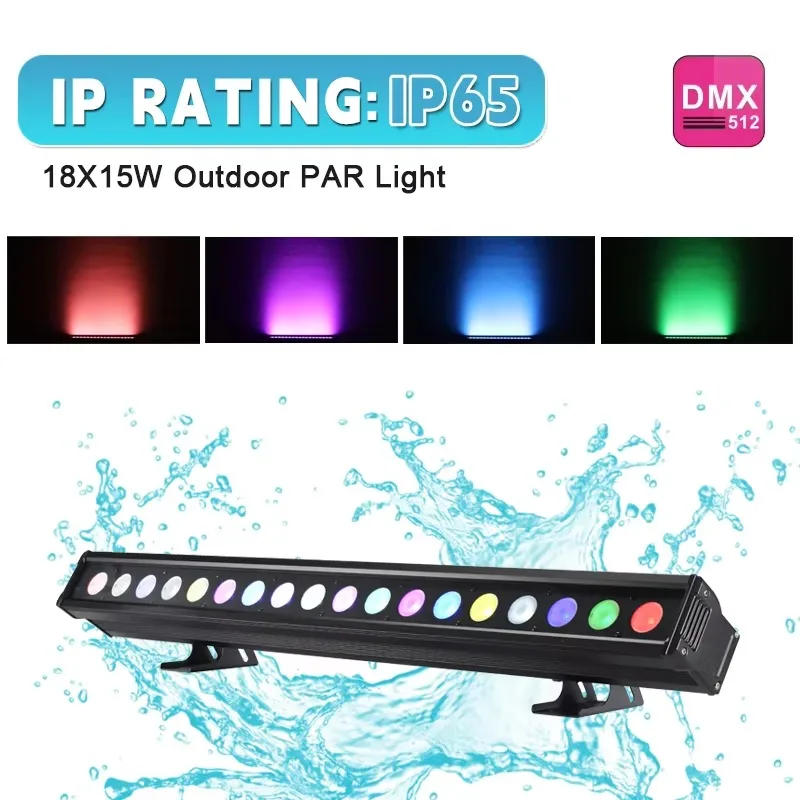 RGBWA+UV DX512 18X15W LED Facade Linear Wall Washer Light Strip IP65 Waterproof Outdoor Building Sta Lighting Remote Control