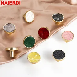 NAIERDI Nordic Zinc Alloy Gold Cabinet Knobs and Handles Furniture Handle Green Gemstone Wardrobe Shell Dresser Drawer Knobs