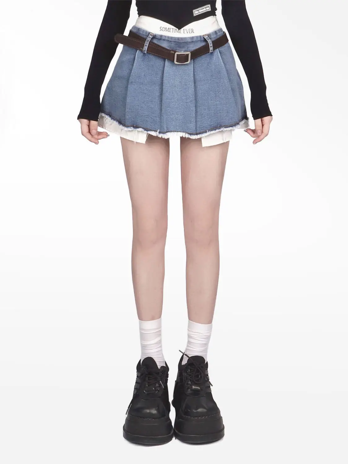 2022 gothic y2k denim skirt women's summer high waist irregular fake two jk pleated skirt Korean sexy fashion A-line mini skirt