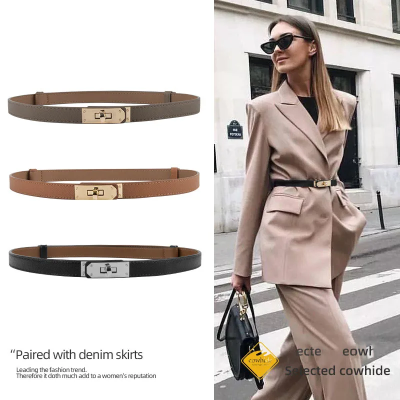 fashion women leather belt Waist Belt with Adjustable Gold Turn-Lock Buckle