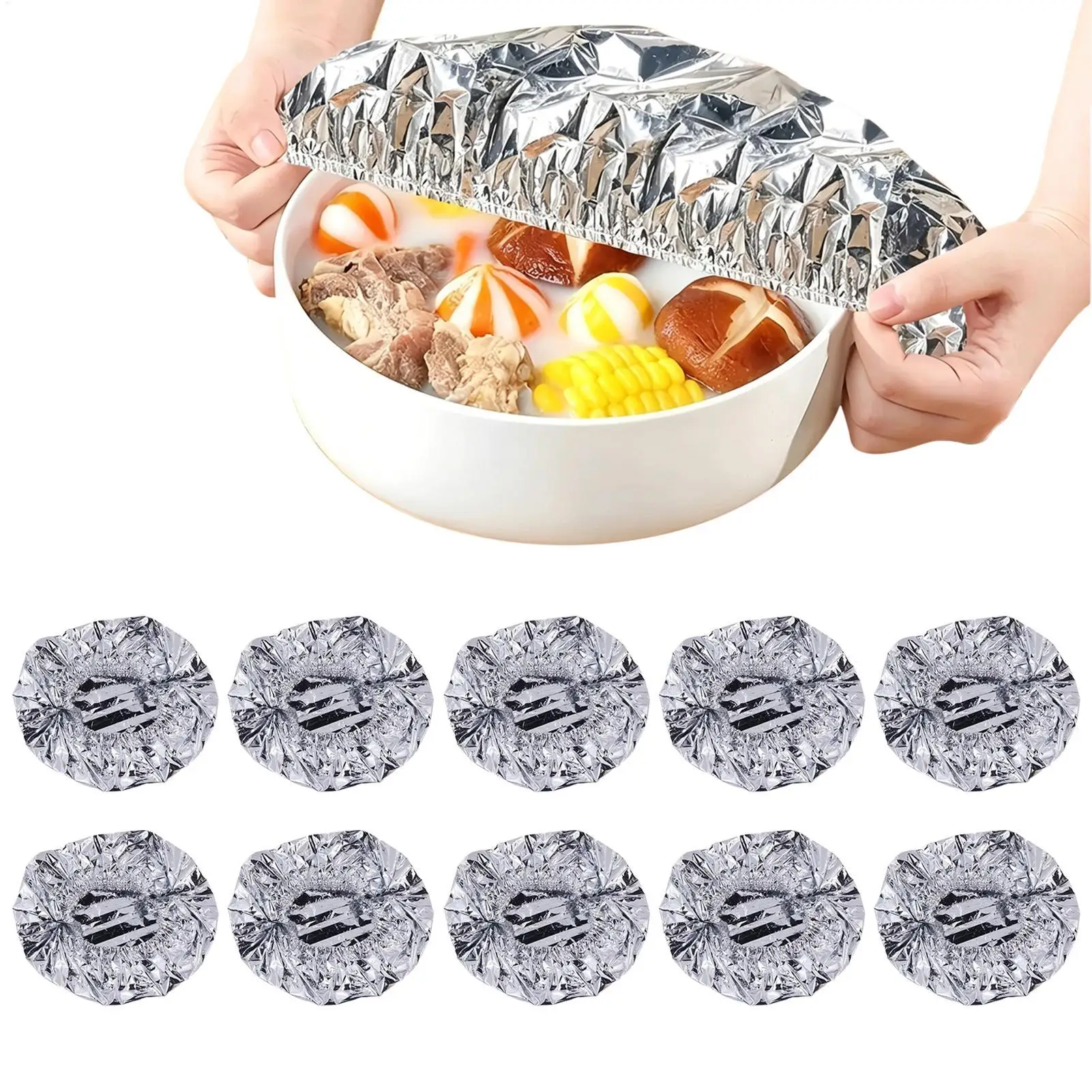 10pcs Reusable Aluminum Foil Bowl Cover Heat Insulation And Heat Preservation Food Grade Oven Takeaway for Home Kitchen Picnic