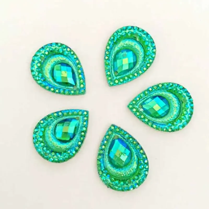 DIY 40pcs AB resin peacock eye drop shaped rhinestone wedding decoration 2 hole resin drill -B25