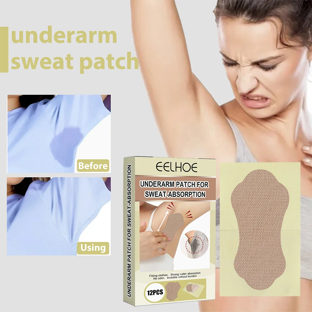 Underarm Sweat Absorb Patch for Women Men 12pcs Armpit Sweat Strong Absorbent Pad Absorbing Anti Perspiration Foot Sticker Patch