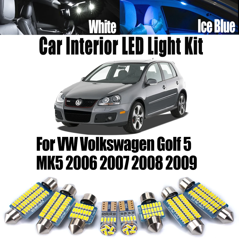 12Pcs For VW Volkswagen Golf 5 MK5 2006 2007 2008 2009 Car Accessories LED Interior Reading Bulbs Trunk Vanity Mirror Light ​Kit
