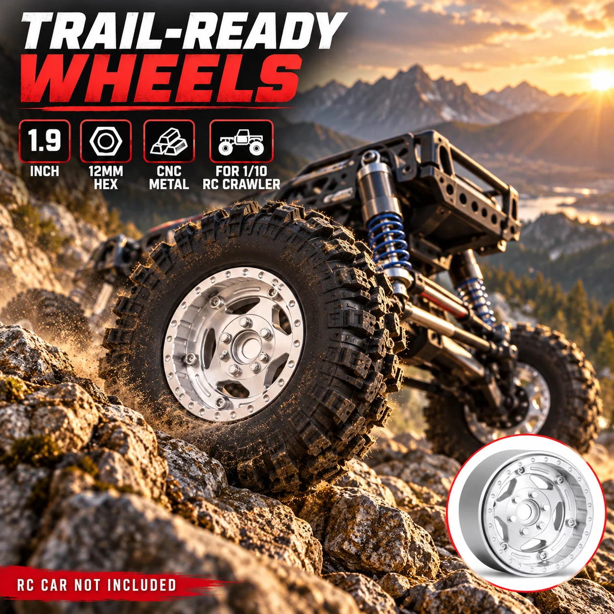 4PCS 1.9 Inch CNC Beadlock Wheel Rims 5 Spoke 12mm Hex or 112mm Tires for 1/10 RC Crawler Axial SCX10 TRX4 TRX6 Capra Redcat D90