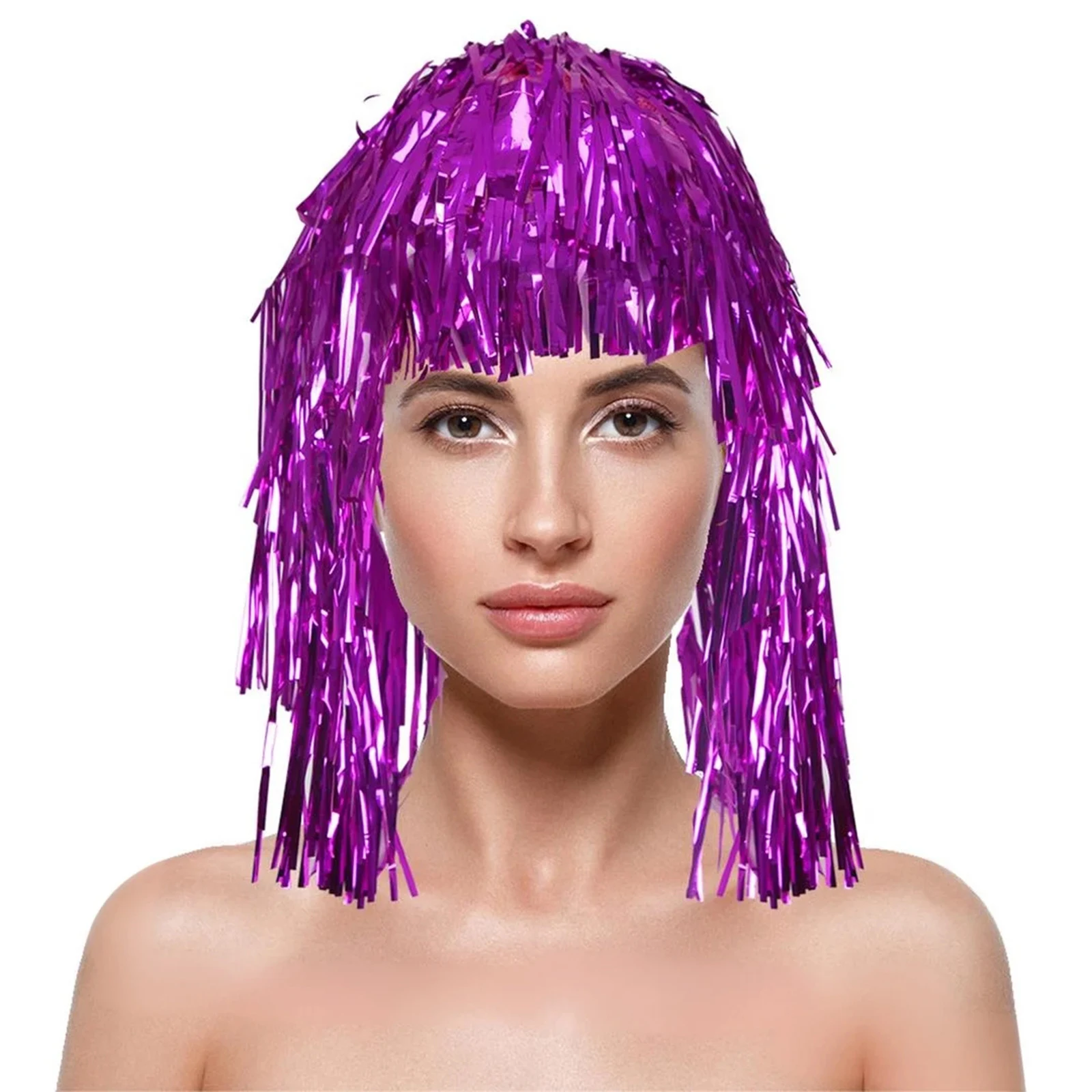 Parrucca con cappuccio antipioggia per animali domestici Decorazioni per feste di carnevale Copricapo con nappe lucide Ventaglio da cheerleader Parrucca colorata Leggera non soffocante