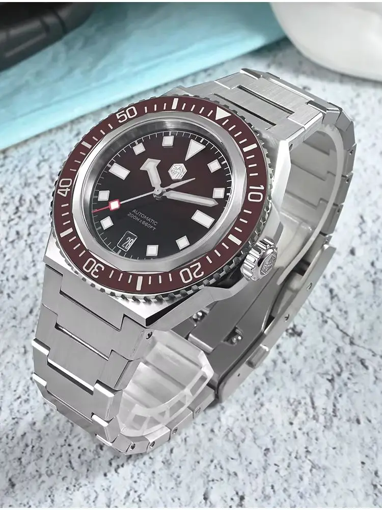 San Martin 41mm Monocoque Case Enamel Gradient Dial Men Diving Watch Mechanical NH35 Wristwatch Sports 6H 20Bar BGW-X1 SN0146