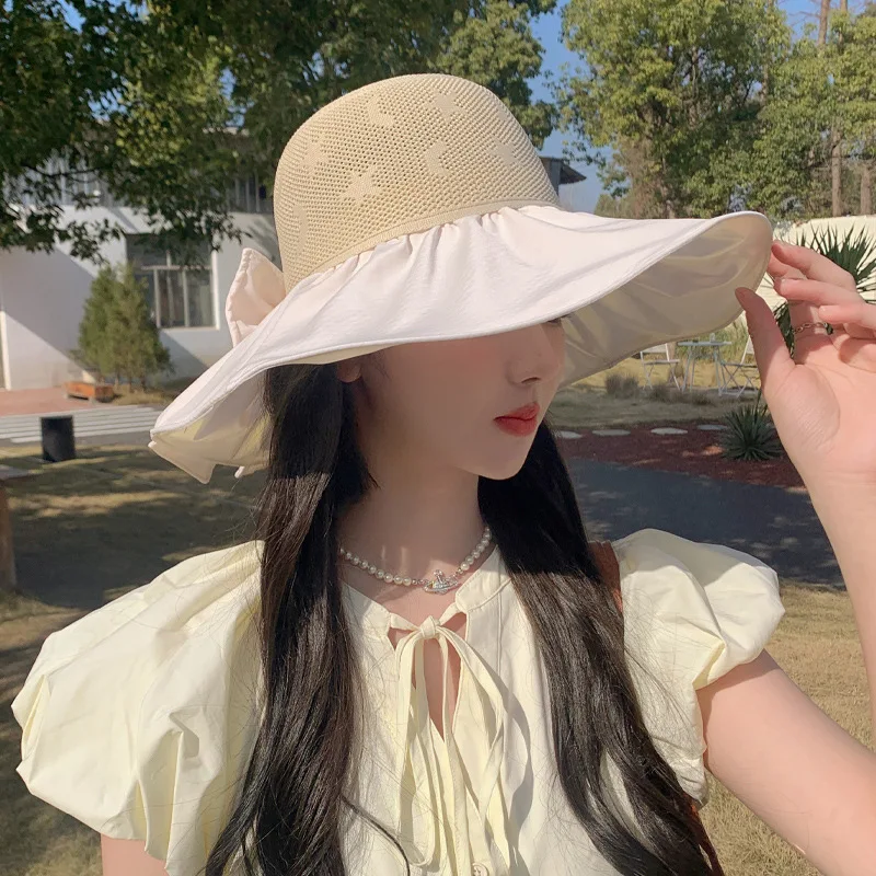 2023 Korean Women's Outdoor Travel Butterfly Mesh Breathable Bucket Protection Folding Sun Hat