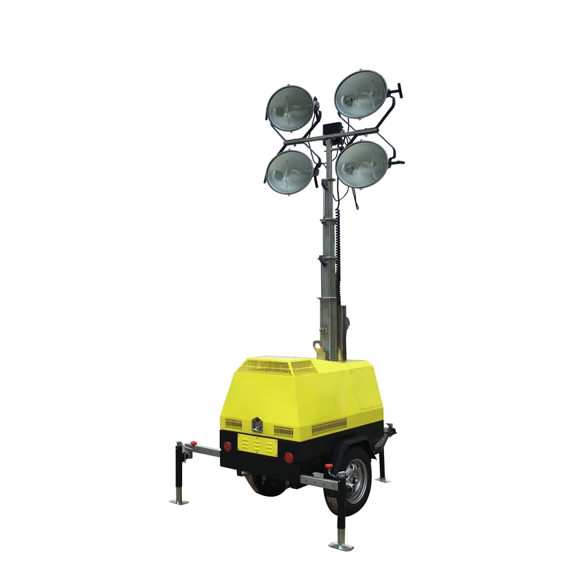 Trailer Type Diesel LED Lighting Telescopic Mast EPA Certification Mobile Mining Light with Generator Outdoor Tower 4x400W