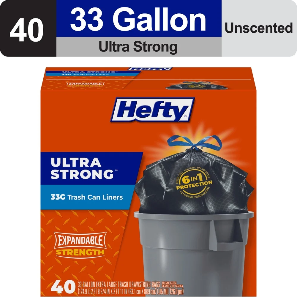 33-Gallon Ultra Strong Heavy Duty Trash Bags – 40-Count Drawstring 2