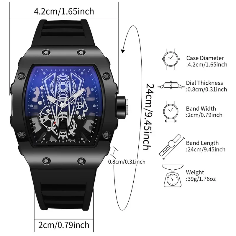 Reloj popular para hombre, esfera personalizada tipo barril de vino, conjunto combinado de reloj de cuarzo de silicona a la moda deportiva para hombre (sin caja)