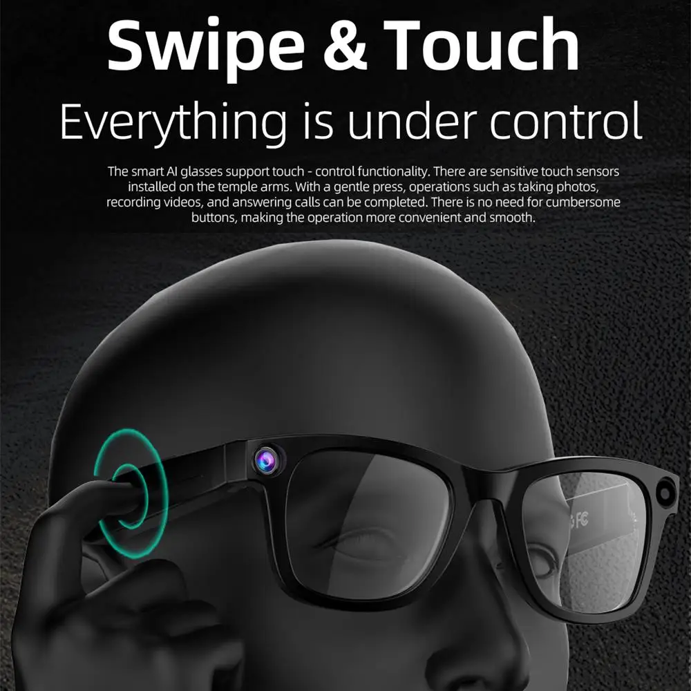 800 واط كاميرا نظارات مكافحة الضوء الأزرق BT AI ترجمة النظارات الذكية مكالمة صوتية الموسيقى النظارات الشمسية 1080P تسجيل الفيديو تسجيل الصوت