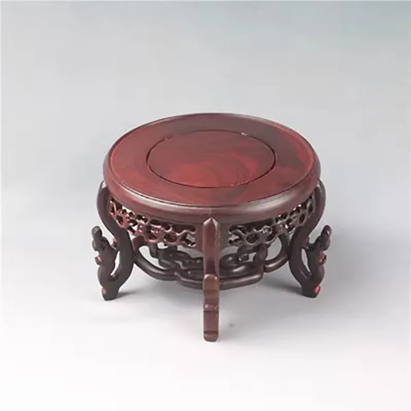 Stół kadzidełkowy w klasycznym chińskim stylu, okrągły stół kwiatowy, wazon Bonsai, dekoracja czajnika, antyczny jadeit, kamień, drewniana podstawa