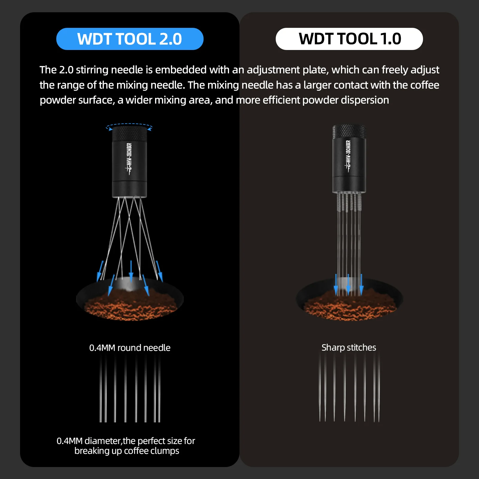 MHW-3BOMBER WDT 도구 에스프레소 분배 도구(자석 스탠드 포함), 조정 가능한 ... - 3