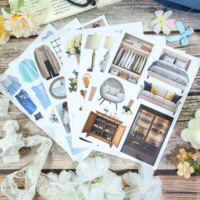 

20 Sheets/book Vintage Flower Label Home Landscape Sticker Book Creative DIY Journal Material Collage Stationery