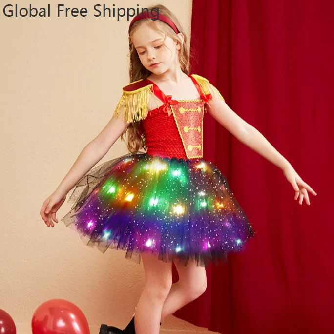 

Nutcracker Soldier Girl Set Children's Halloween New Year Glowing Tutu Dress Girl Circus Role Play Costume Birthday Party Dress