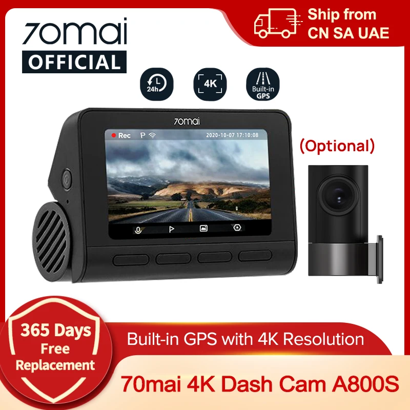 70mai 4K Dash Cam A800S GPS incorporado ADAS 140 ° Cámara FOV 70mai para coche DVR 24H, Monitor de estacionamiento, solo cámara frontal, compatible con cámara trasera