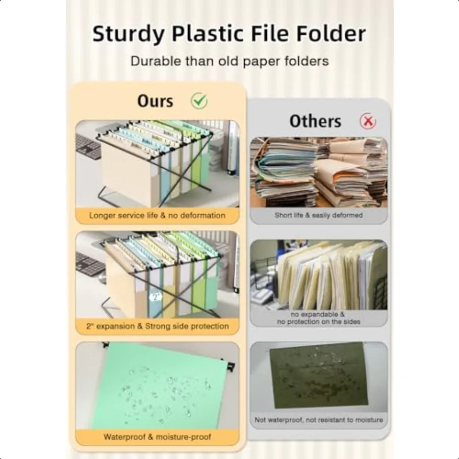 Extra Capacity Plastic Hanging File Folders12 Pack Reinforced Hang Folder Heavy Duty 2 Inch Expansion Filing Cabinet Folders Le