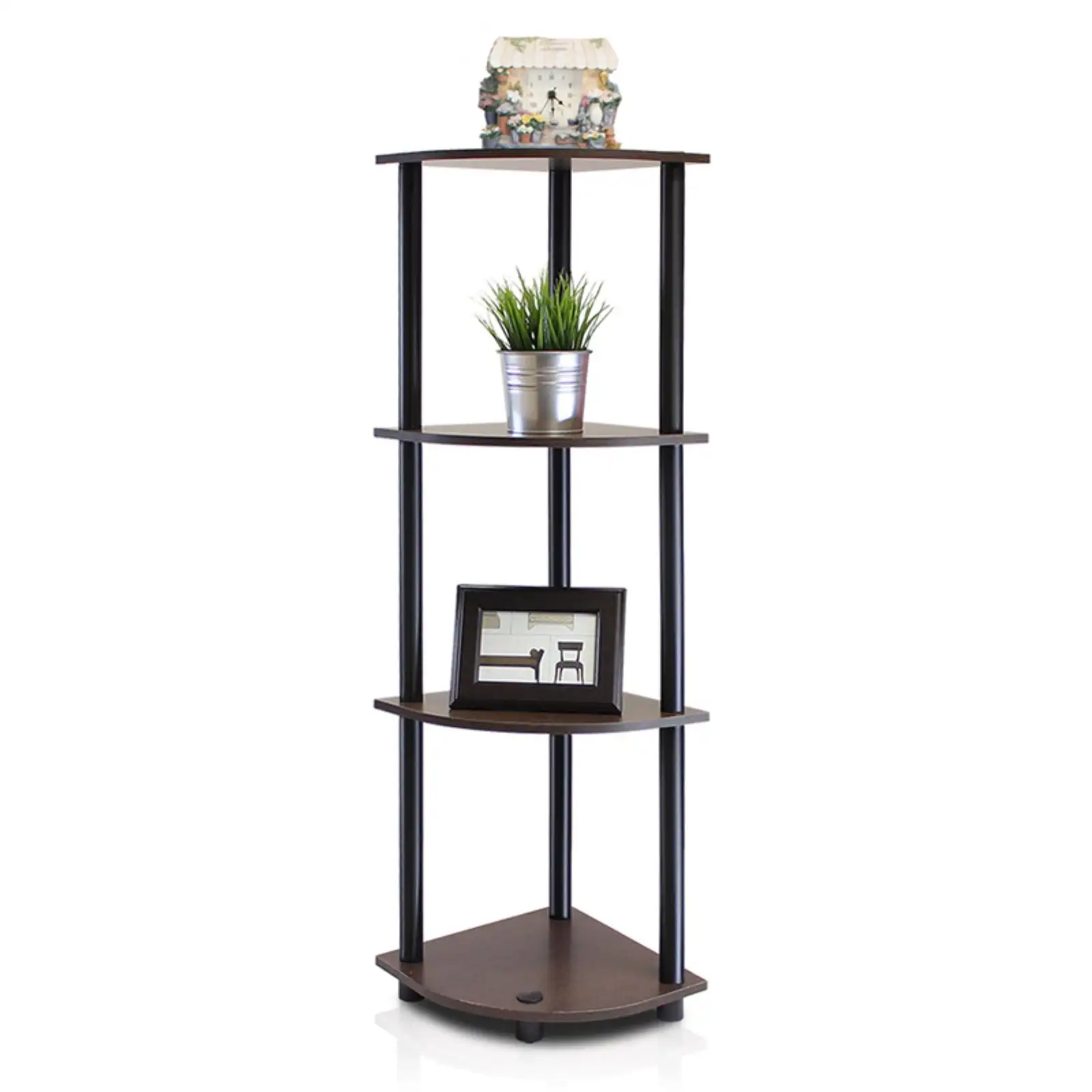 

Furinno Durable 11.6"W x 11.6"D x 43.5"H 4-Shelf Freestanding Shelving Unit, Dark Brown Grain and Black