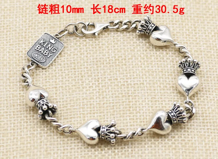 Fashionable all silver Harajuku style nightclub punk S925 pure silver crown peach heart simple Korean fashion men's and women's