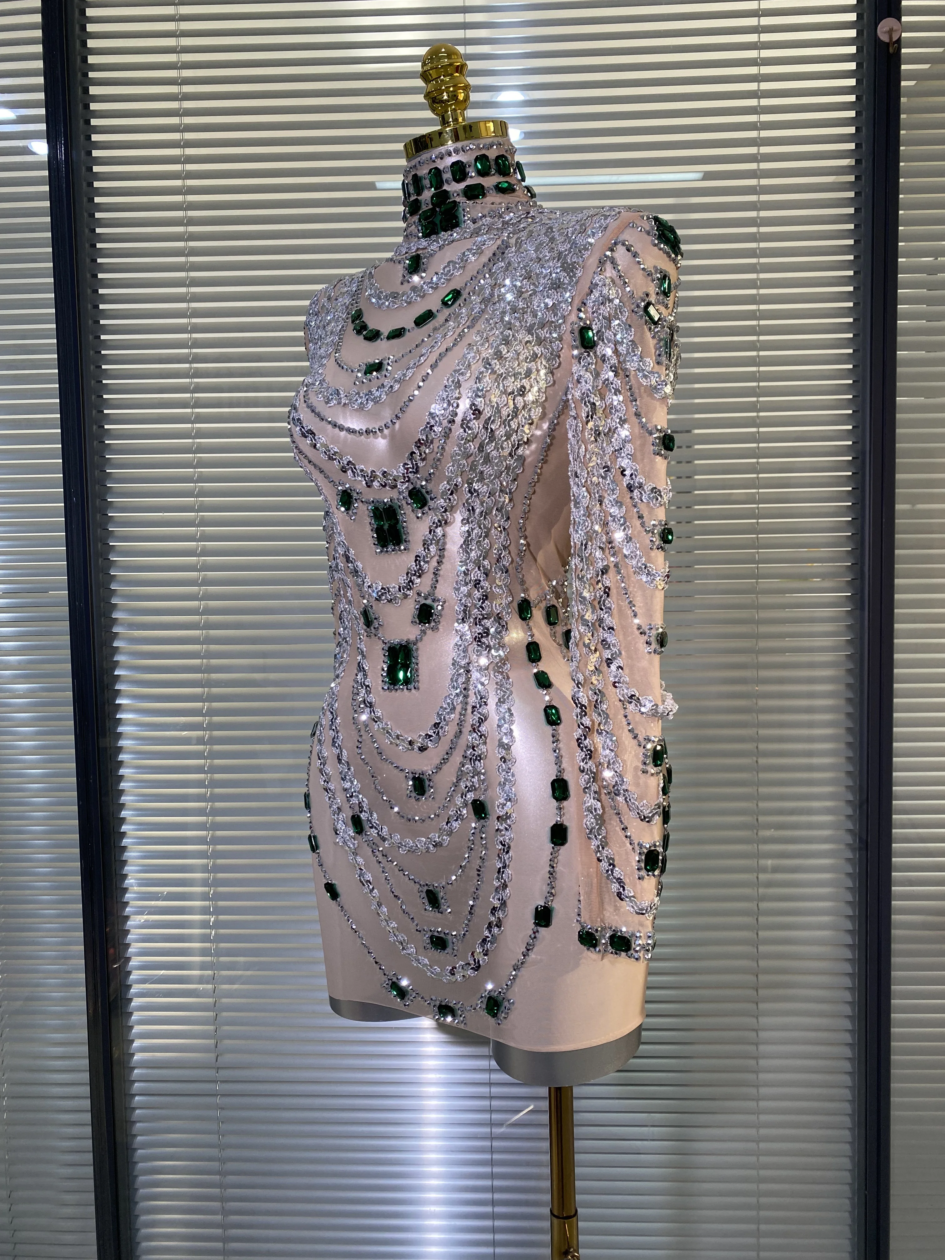 Vestido de lujo para mujer, Sexy, brillante, con diamantes de imitación, malla de lentejuelas, transparente, para cumpleaños, fiesta, club nocturno, traje de actuación