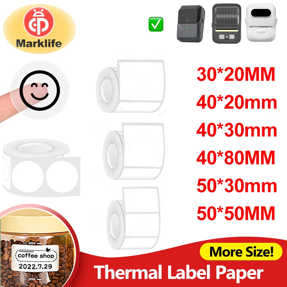 ป้ายความร้อนสติกเกอร์ Marklife Self-Adhesive กระดาษสําหรับ P50 แบบพกพาเครื่องพิมพ์โปร่งใสรอบสีขาวสําหรับ 2 นิ้ว Label Maker