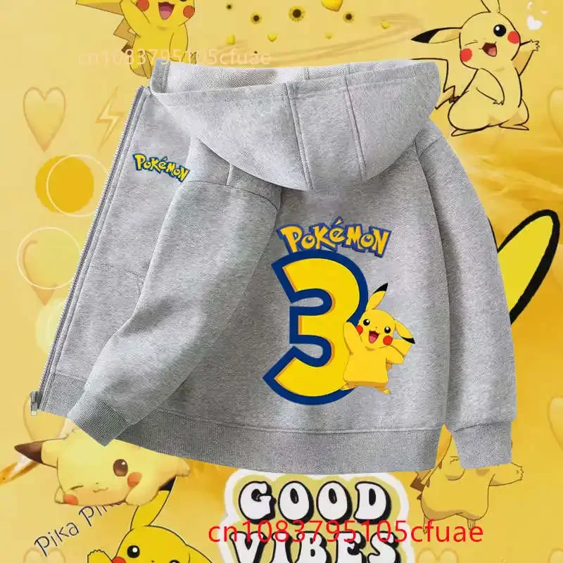 

Boy Autumn Pikachu Birthday Sweatshirt Children Top+pants Kawaii Pokemons Digit 1-12 Zipper Hoodie Set Kid Clothes GirlsClothing