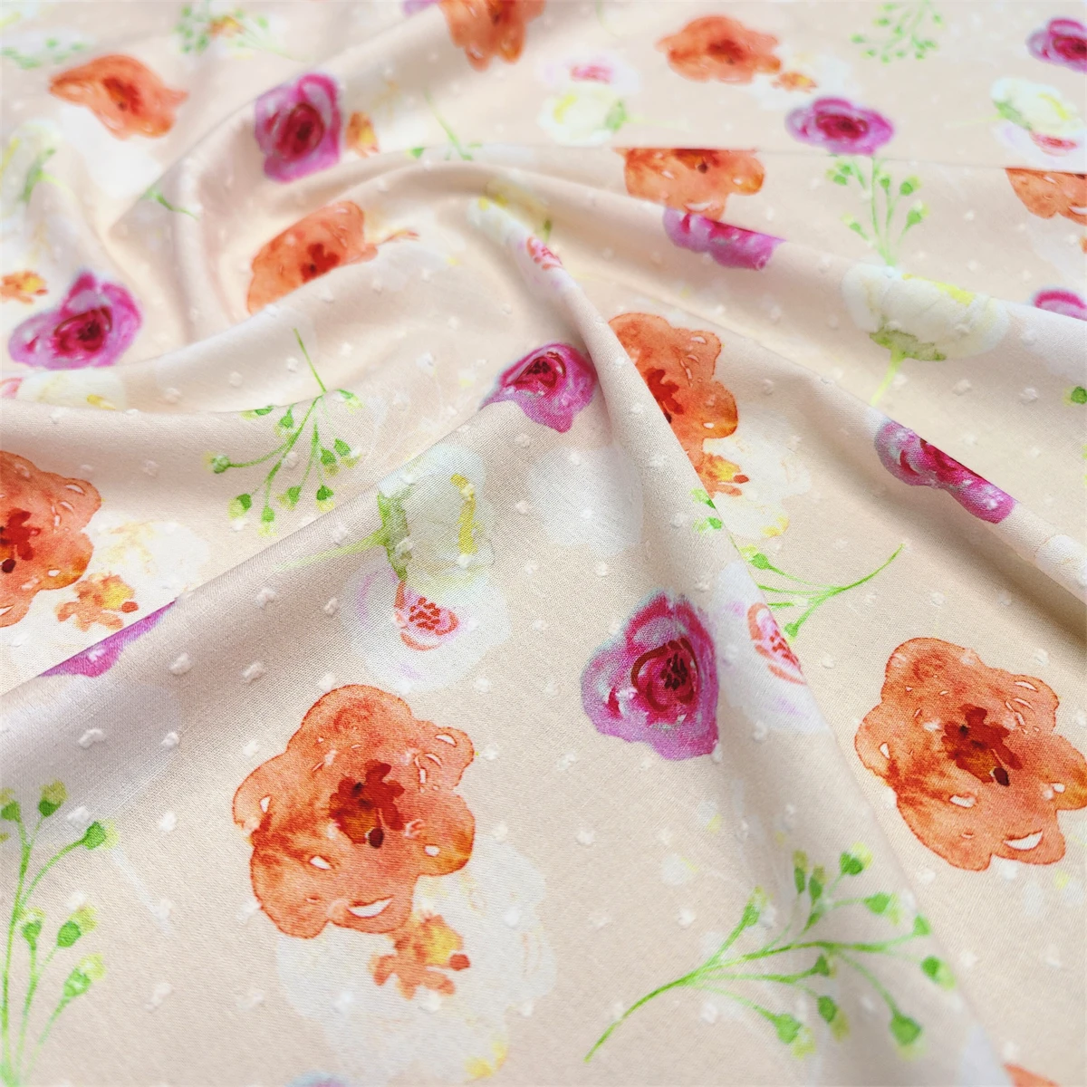 145x50cm Premium Cotton Fabric, 40s Cut Flower Embroidery Fabric for Dresses and Skirts, Handmade Baby Clothes and Decoration