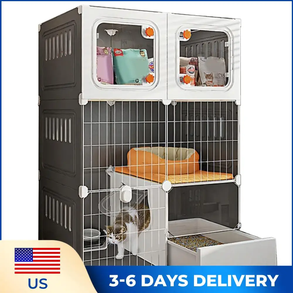 

Integrated Cat House with Cat Bed Cat Crate Indoor Catio Scratcher DIY Metal Wire Cat Kennel Cats Litter Box for Cat
