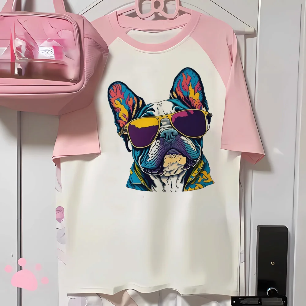 French Bulldog t-shirt women clearance sales scene  gyaru top tees funny meme Psychedelic vintage japan