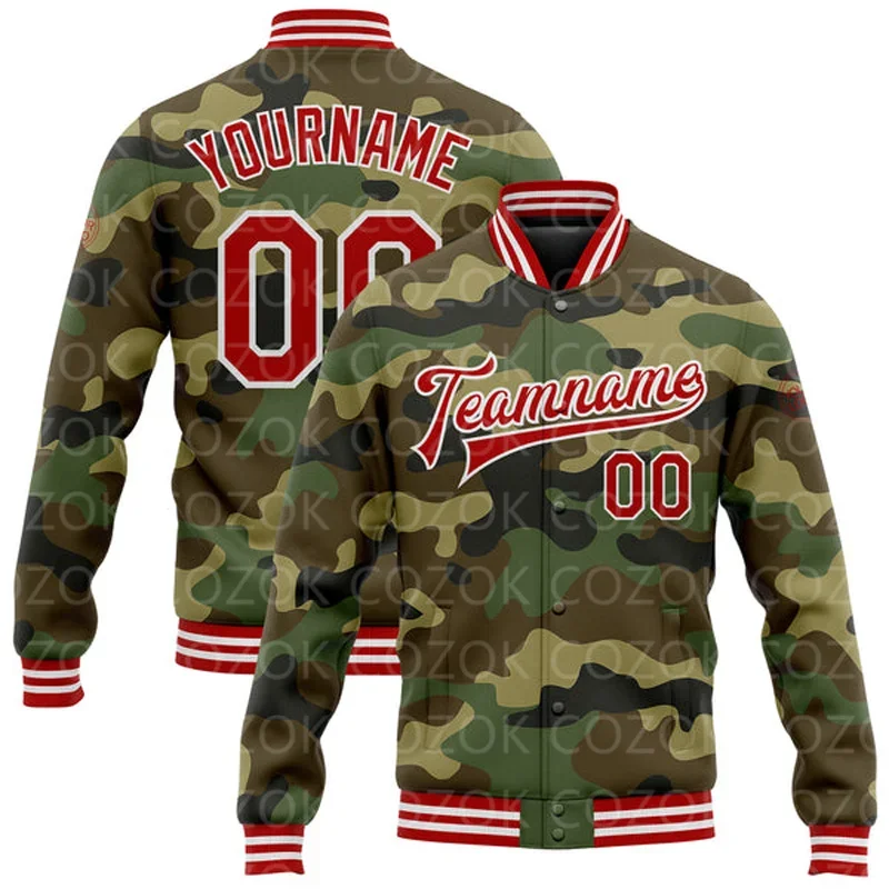 Custom Camouflage 3D Printed Baseball Button Jacket Bomber Full-Snap Varsity Letterman Jacket