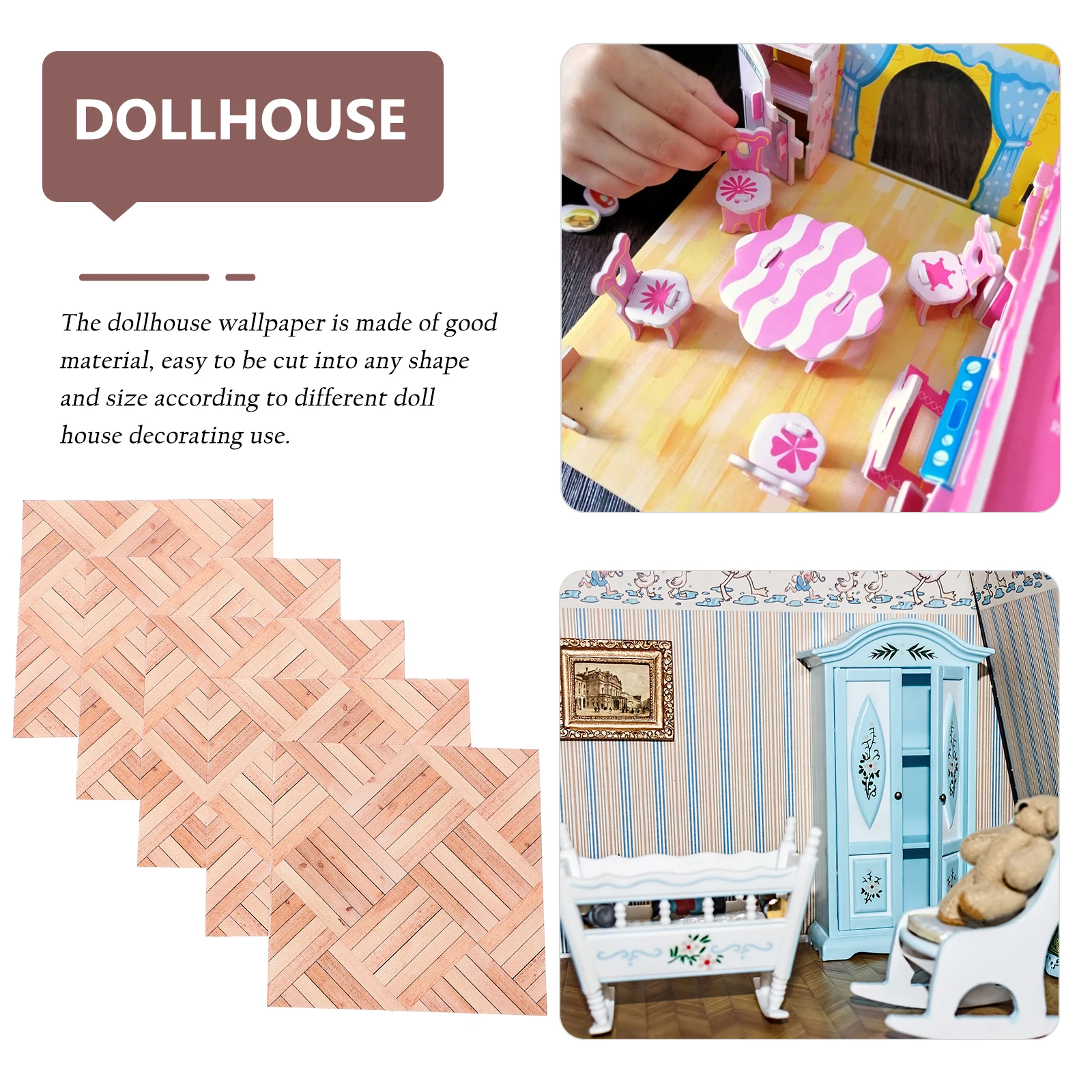 

5 Pcs 10x10cm Simulated Wood Grain Self Adhesive Wall Panels Dollhouse Wallpaper Mini Flooring Floorboard Decor Crafts Miniature