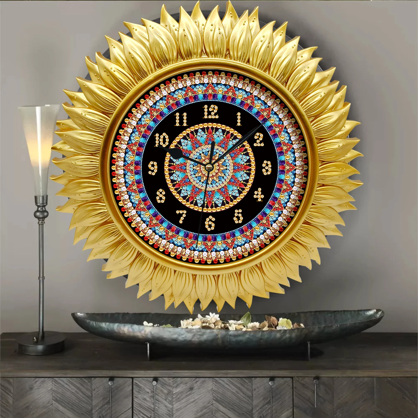 DIY Diamond Painting Antique Clock Sun flower Special Shape Resin Rhinestone Mosaic Wall Art Picture Kit Home Decor