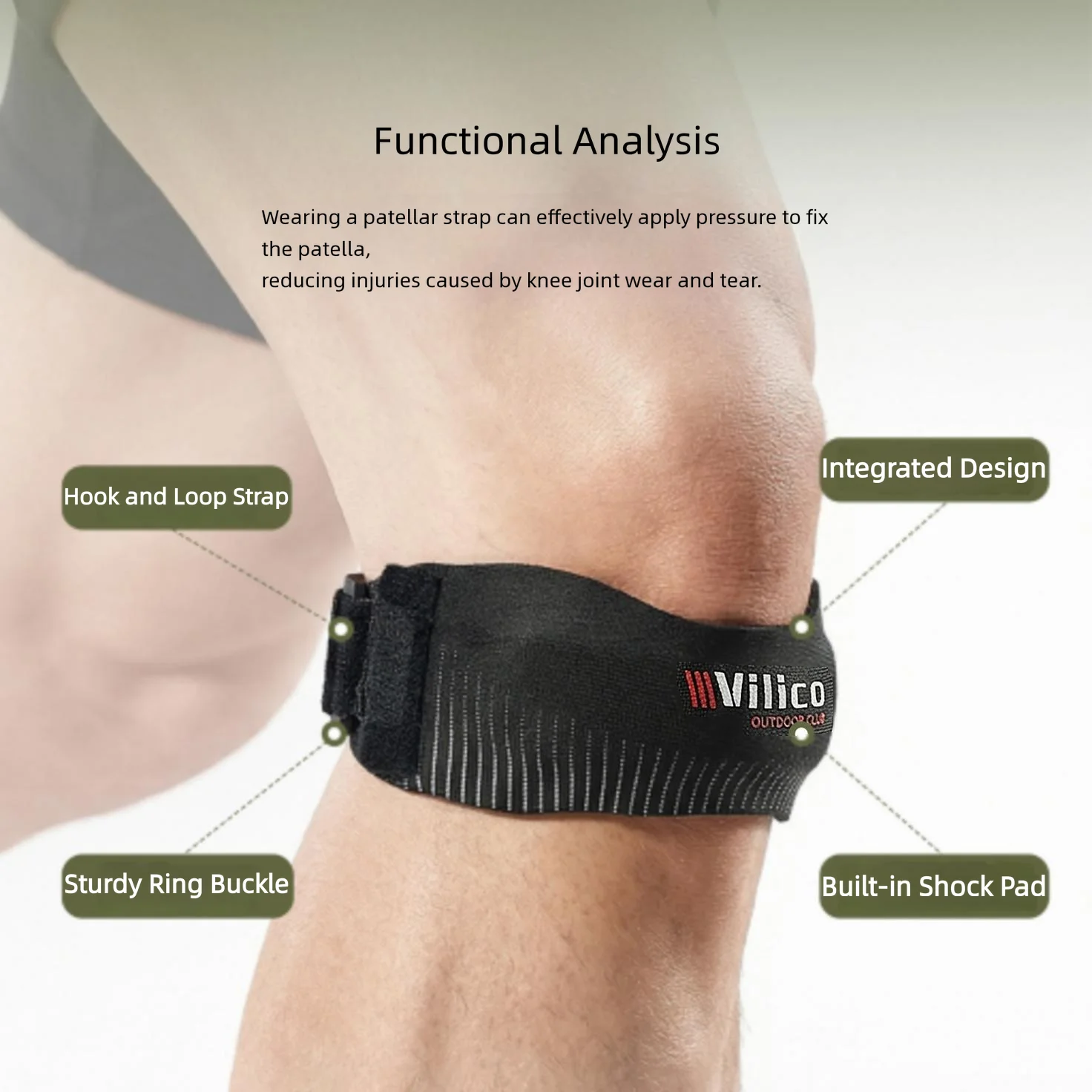 1pc VILICO Patellar Strap, Knee Protector Patellar Tendon Support Suitable for Running, Basketball, Jumper Knees, Tennis, Volley